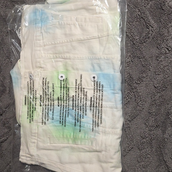 KDNK Men's Lightweight Denim Jacket - White with Blue and Green Accents - Picture 2 of 3